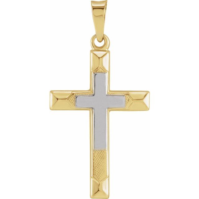 14K Yellow/White 20.5x14 mm Hollow Cross Pendant