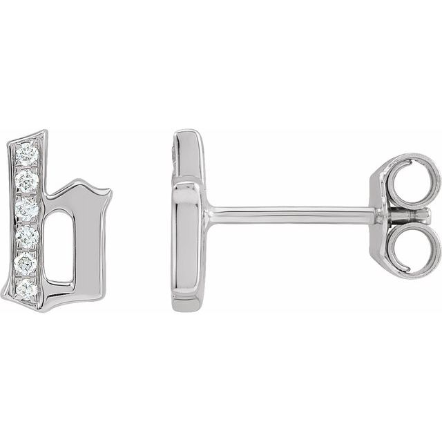 14K White .03 CTW Natural Diamond Gothic Initial B Earring