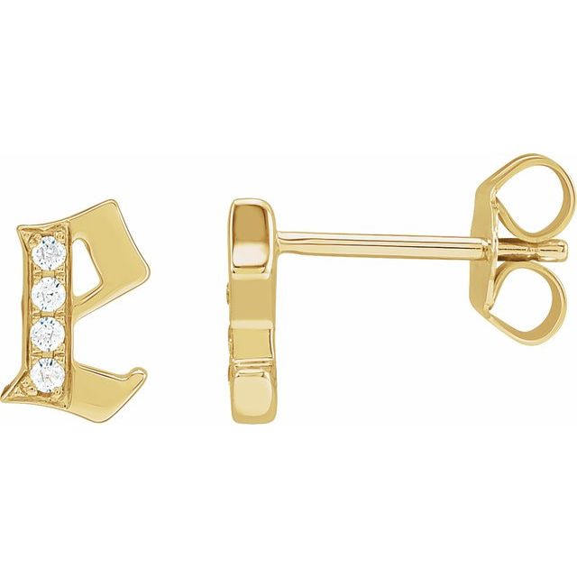 14K Yellow .03 CTW Natural Diamond Gothic Initial E Earring