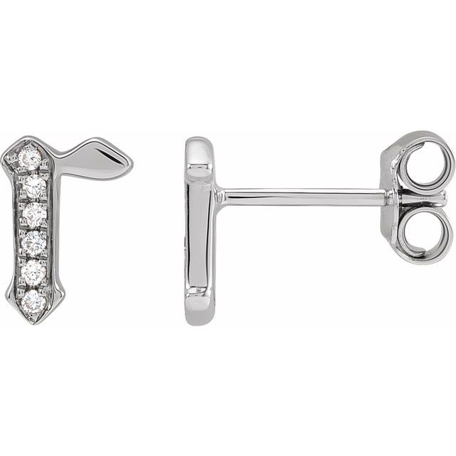 14K White .03 CTW Natural Diamond Gothic Initial R Earring