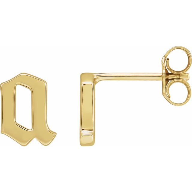 14K Yellow Single Gothic Initial A Earring