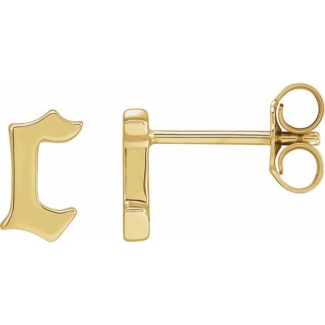 14K Yellow Single Gothic Initial C Earring