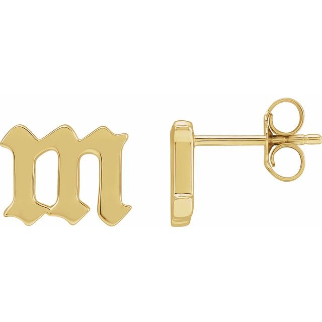 14K Yellow Single Gothic Initial M Earring