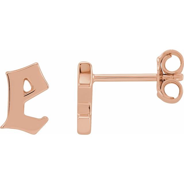 14K Rose Single Gothic Initial E Earring