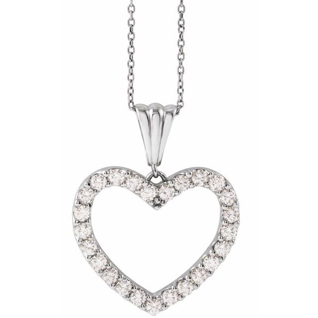 14K White 1 CTW Natural Diamond Heart 18' Necklace