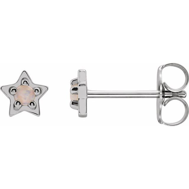 14K White Natural White Opal Petite Star Earrings