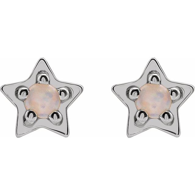 14K White Natural White Opal Petite Star Earrings