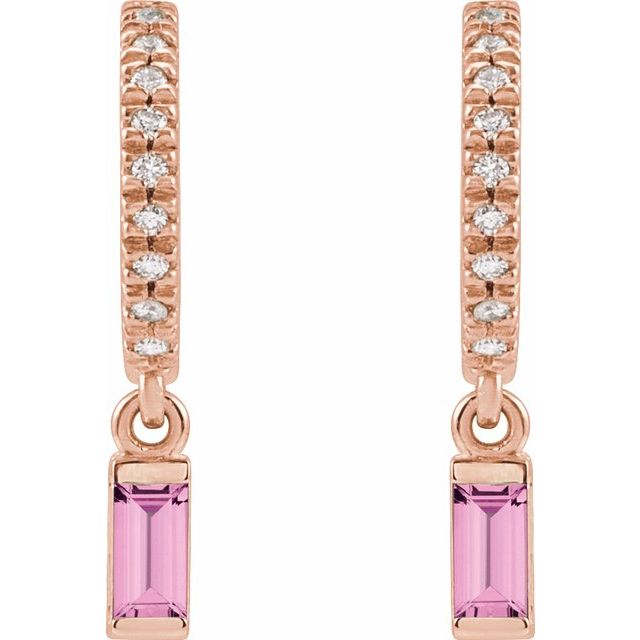 14K Rose Natural Pink Sapphire & .08 CTW Natural Diamond French-Set Hoop Earrings