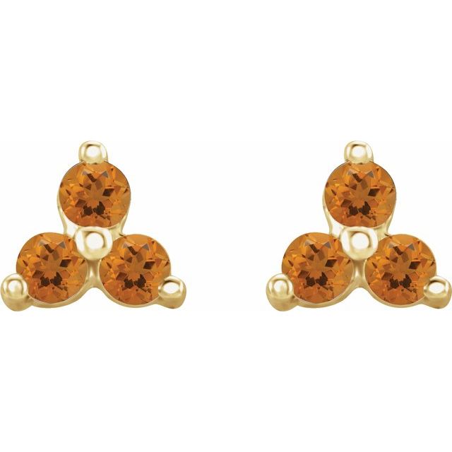 14K Yellow Natural Citrine Three Stone Earrings