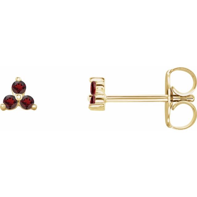 14K Yellow Natural Mozambique Garnet Three Stone Earrings