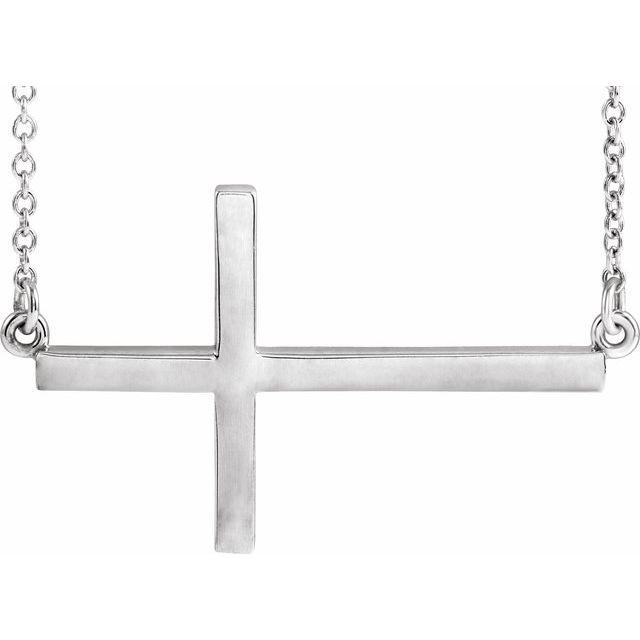 14K White 28x16.2 mm Sideways Cross 16-18' Necklace