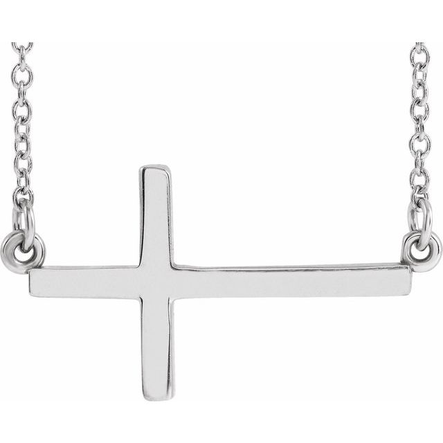 Sterling Silver 22x11.5 Mm Sideways Cross 16-18' Necklace