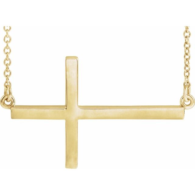 14K Yellow 28x16.2 mm Sideways Cross 16-18' Necklace