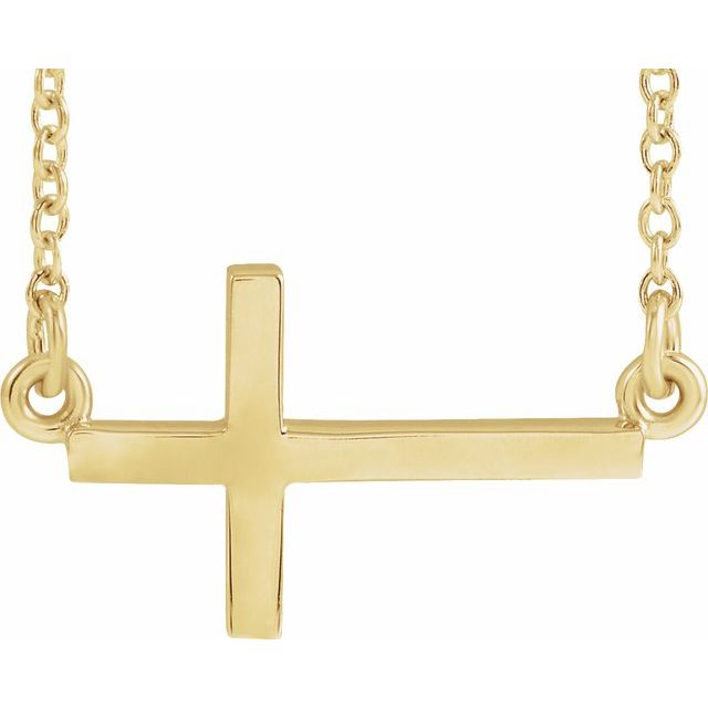14K Yellow 17x9 mm Sideways Cross 16-18' Necklace