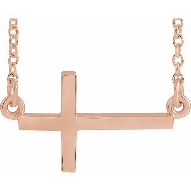 14K Rose 17x9 mm Sideways Cross 16-18' Necklace