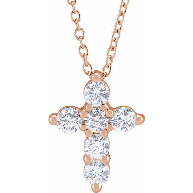 14K Rose 1/2 CTW Lab-Grown Diamond Cross 18' Necklace