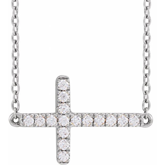 14K White 1/6 CTW Lab-Grown Diamond Sideways Cross 16-18' Necklace