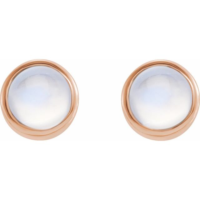 14K Rose Natural Rainbow Moonstone Bezel-Set Earring