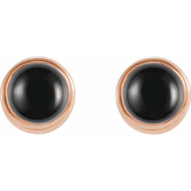 14K Rose Natural Black Onyx Bezel-Set Earrings