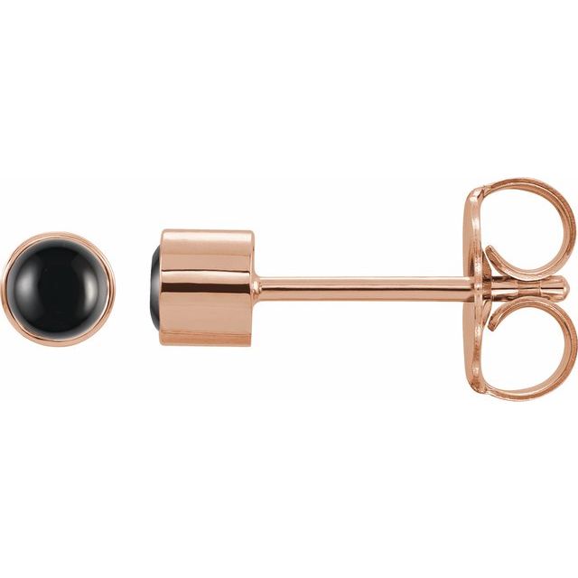 14K Rose Natural Black Onyx Bezel-Set Earrings