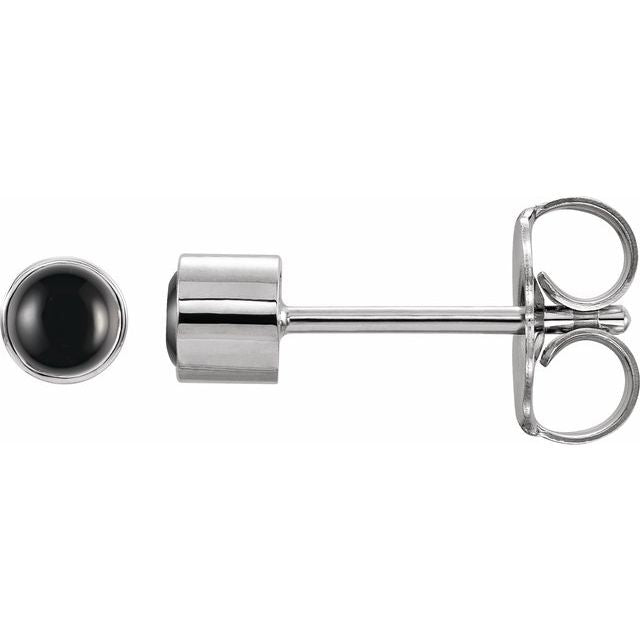 14K White Natural Black Onyx Bezel-Set Earrings