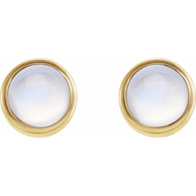 14K Yellow Natural Rainbow Moonstone Bezel-Set Earring