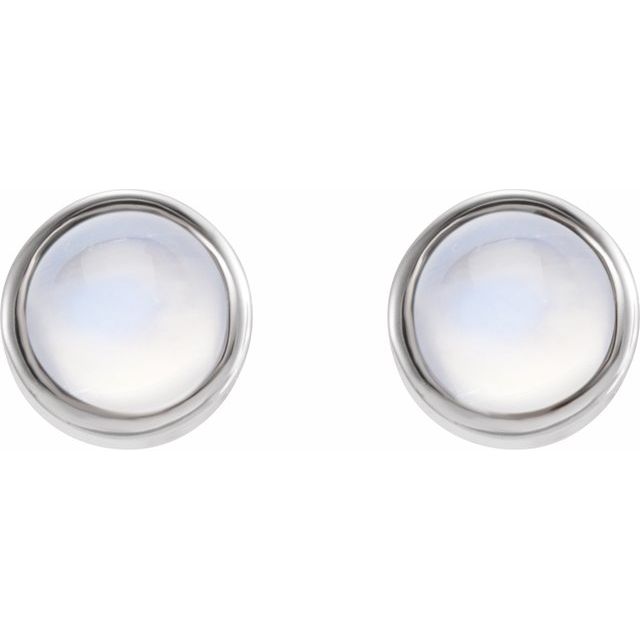 14K White Natural Rainbow Moonstone Bezel-Set Earring
