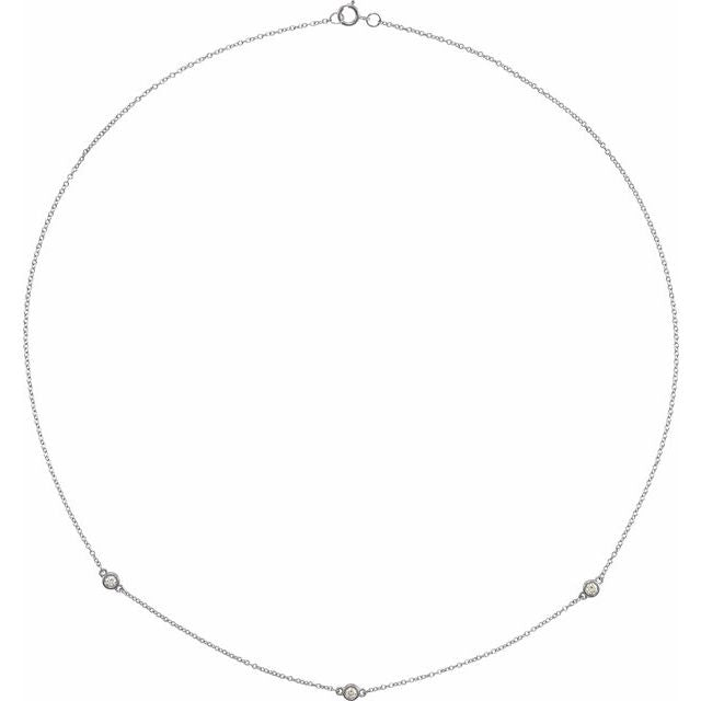 14k White 1/5 Ctw Natural Diamond 3-station 18' Necklace