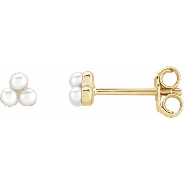 14K Yellow Cultured White Freshwater Pearl Cluster Earrings