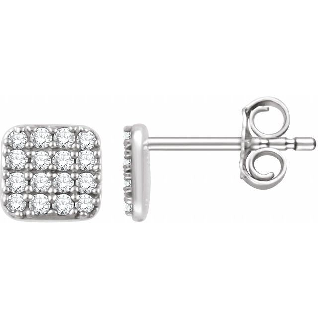 14k White 1/5 Ctw Natural Diamond Cluster Earrings