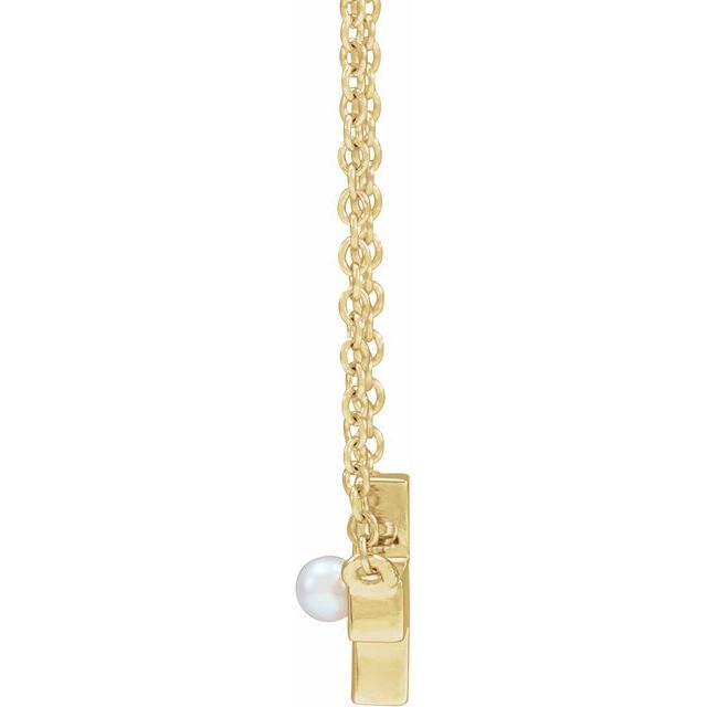14K Yellow Cultured White Seed Pearl Sideways Cross 16-18' Necklace