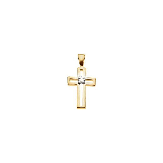 14K Yellow/White .025 CT Natural Diamond Cross Pendant