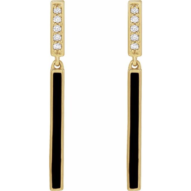 14K Yellow .06 CTW Natural Diamond & Black Enamel Bar Earrings