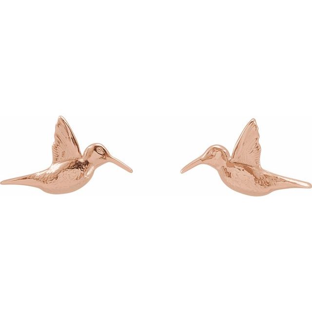 14K Rose Hummingbird Earrings