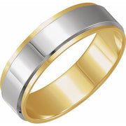 14K Yellow/White 7 mm Flat Band with Inlay Size 10.5
