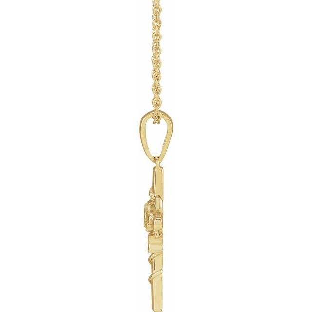 14K Yellow Floral Cross 16-18' Necklace