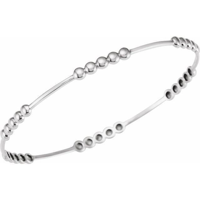 Sterling Silver 3.6 mm Beaded Bangle 7 3/4' Bracelet