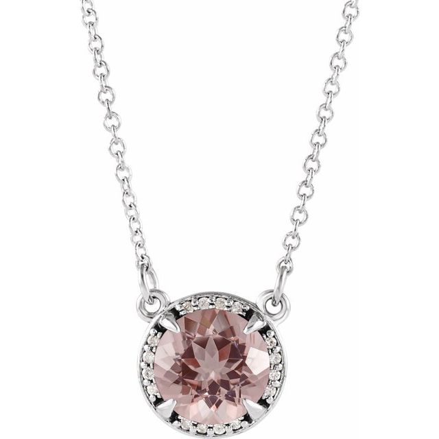 14K White 6 mm Natural Morganite & .04 CTW Natural Diamond 16' Necklace