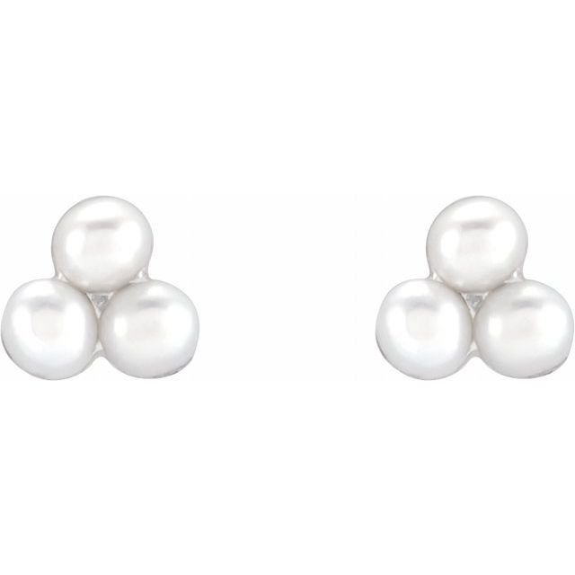 14K White Cultured White Freshwater Pearl Cluster Earrings
