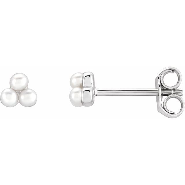 14K White Cultured White Freshwater Pearl Cluster Earrings