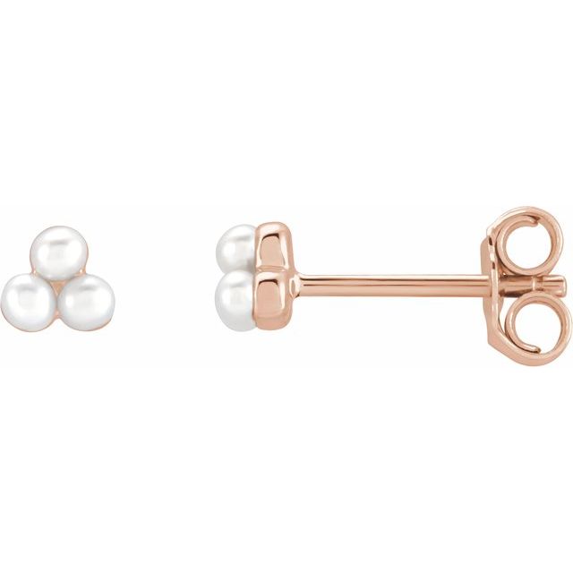 14K Rose Cultured White Freshwater Pearl Cluster Earrings