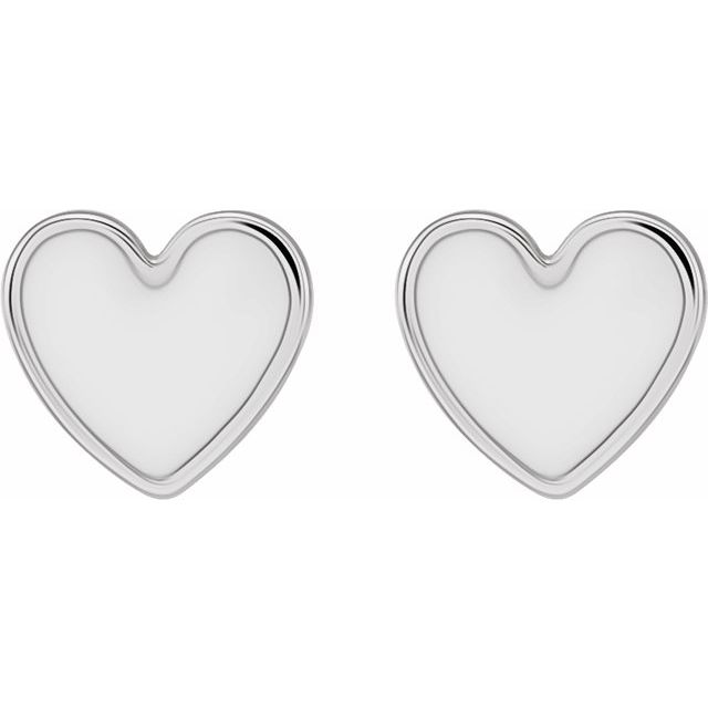 Sterling Silver White Enamel Heart Earrings