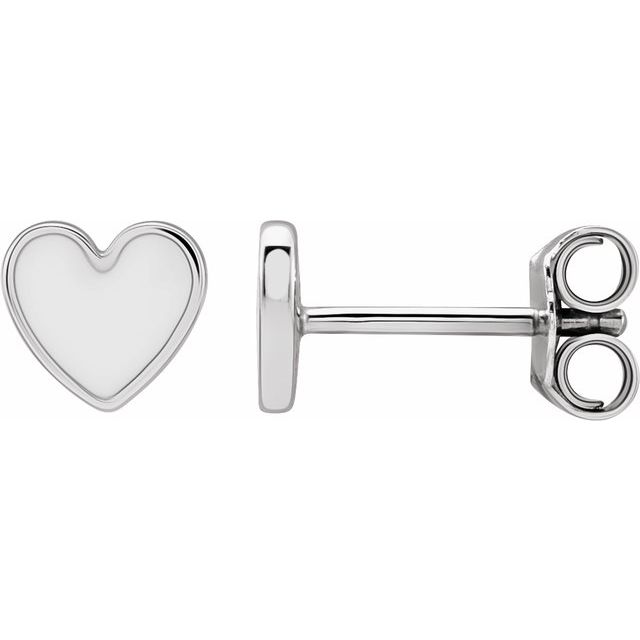 Sterling Silver White Enamel Heart Earrings