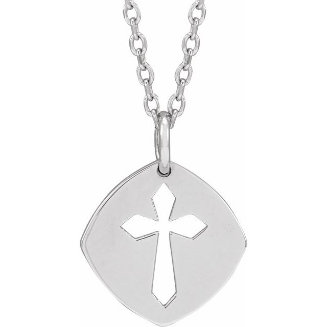 14K White 12.75x9.99 mm Pierced Cross 16-18' Necklace