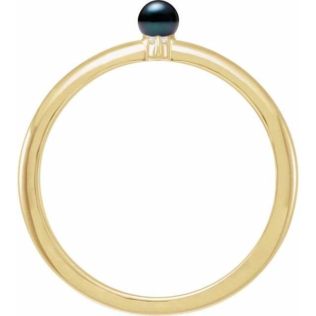 14K Yellow Cultured Black Akoya Pearl & .015 CT Natural Diamond Ring
