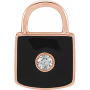 14K Rose .035 CT Natural  Diamond & Black Enamel Lock Charm/Pendant