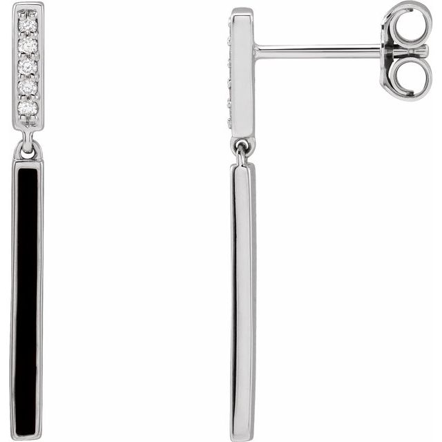 14K White .06 CTW Natural Diamond & Black Enamel Bar Earrings