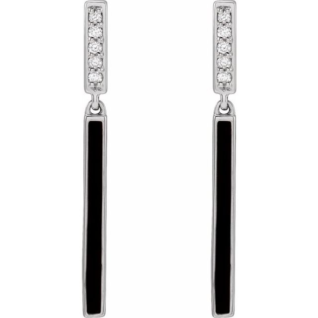 14K White .06 CTW Natural Diamond & Black Enamel Bar Earrings