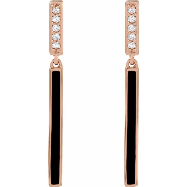 14K Rose .06 CTW Natural Diamond & Black Enamel Bar Earrings