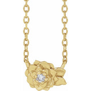 14K Yellow .015 CT Natural Diamond Flower 16-18' Necklace